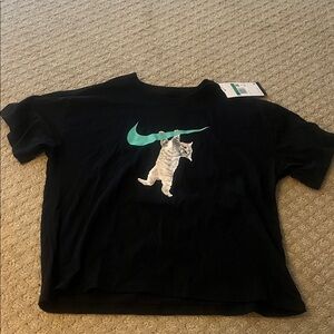 Nike Kids Black Tee with Cat Graphic